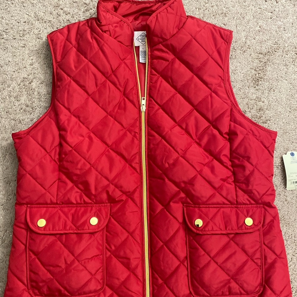 St. John's Bay Red Quilted Vest with Gold Zipper